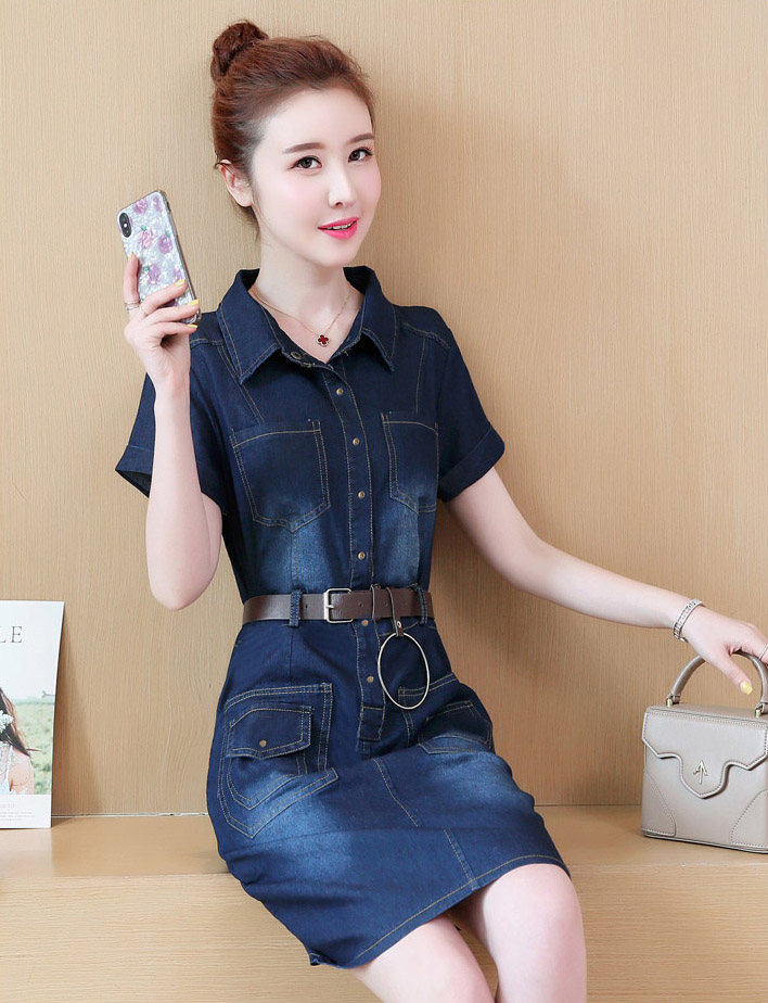 ĐẦM JEAN CỔ SƠ MI PHỐI TÚI